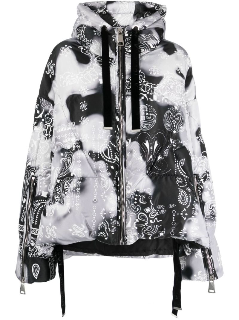 Black Bandana Velour Puffer Jacket