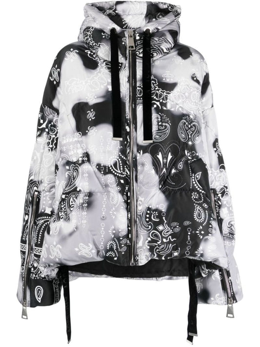 Black Bandana Velour Puffer Jacket