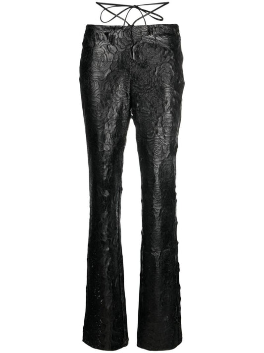 Black Floral Flared Trousers