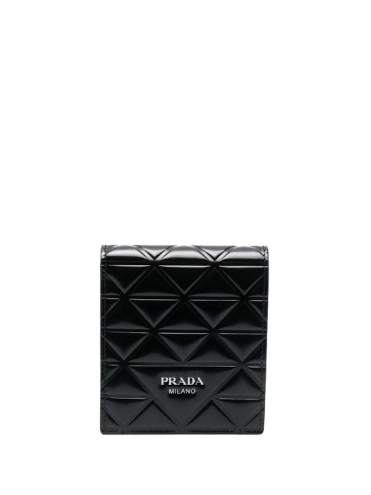 Black Quilted Leather Bi-fold Wallet
