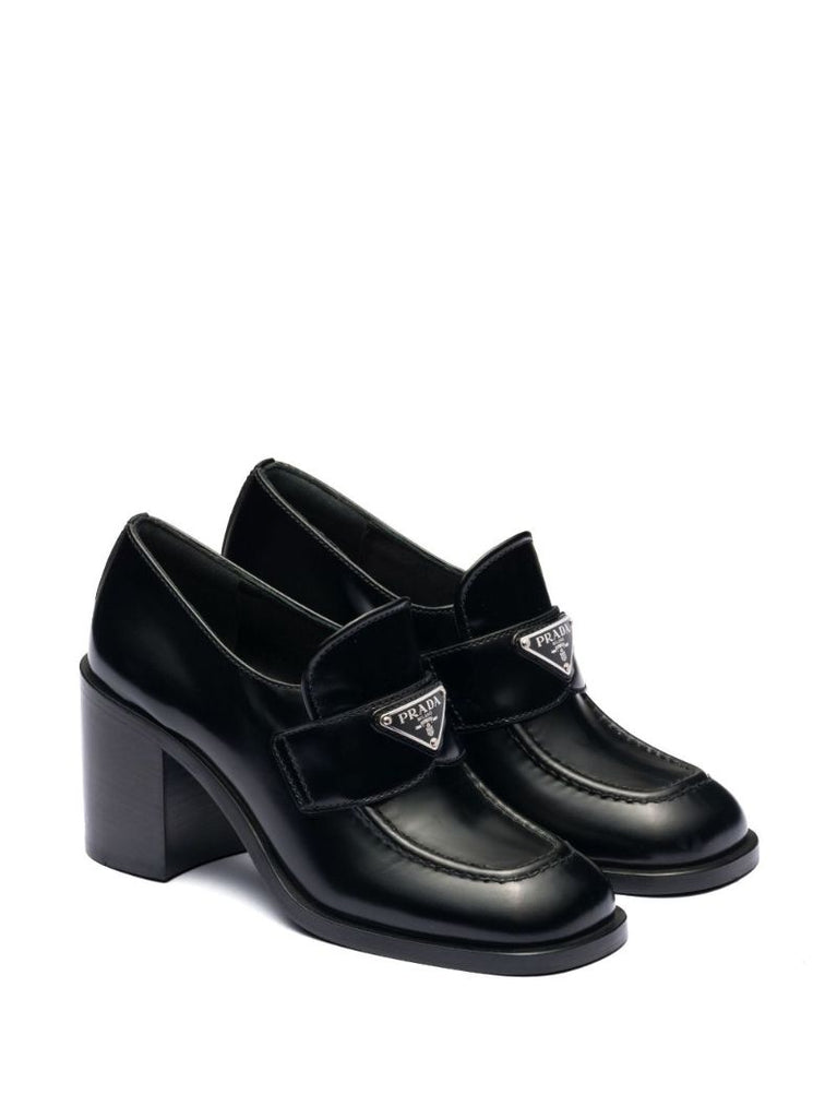 Black Triangle Logo 75mm Leather Loafers