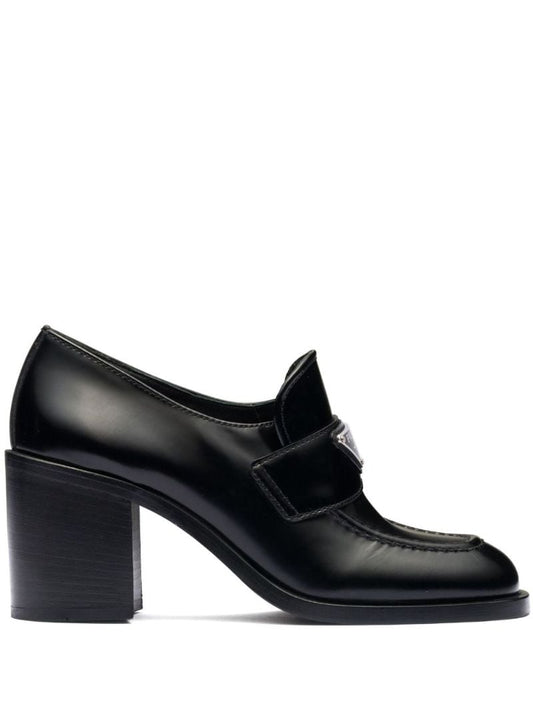 Black Triangle Logo 75mm Leather Loafers