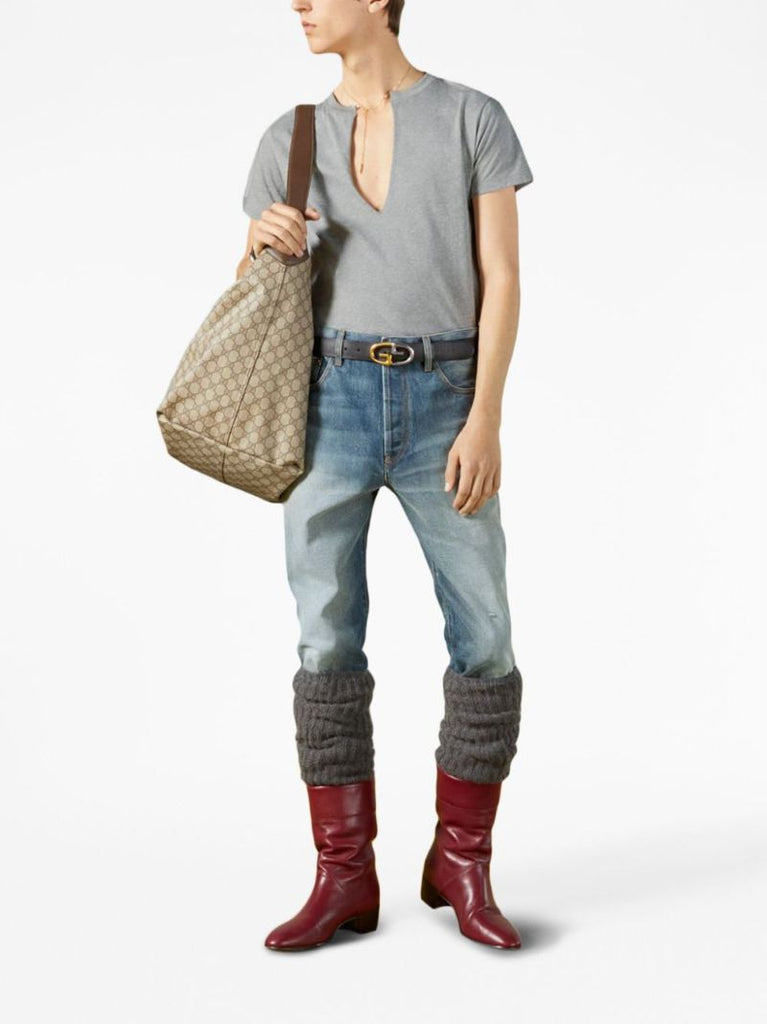 Grey Split-neck Cotton T-shirt