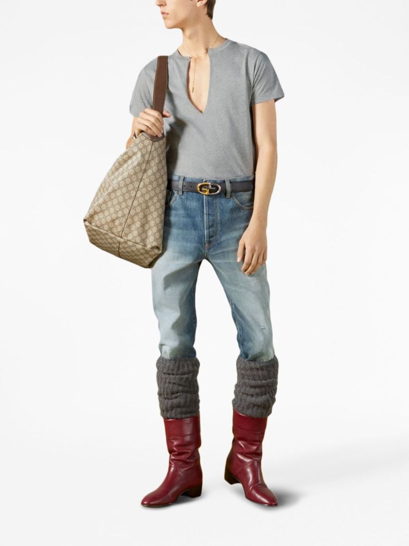 Grey Split-neck Cotton T-shirt