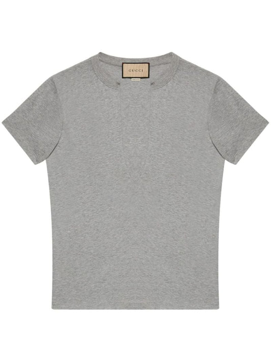 Grey Split-neck Cotton T-shirt