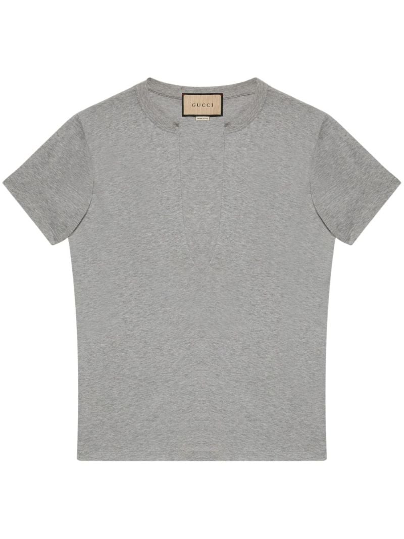 Grey Split-neck Cotton T-shirt