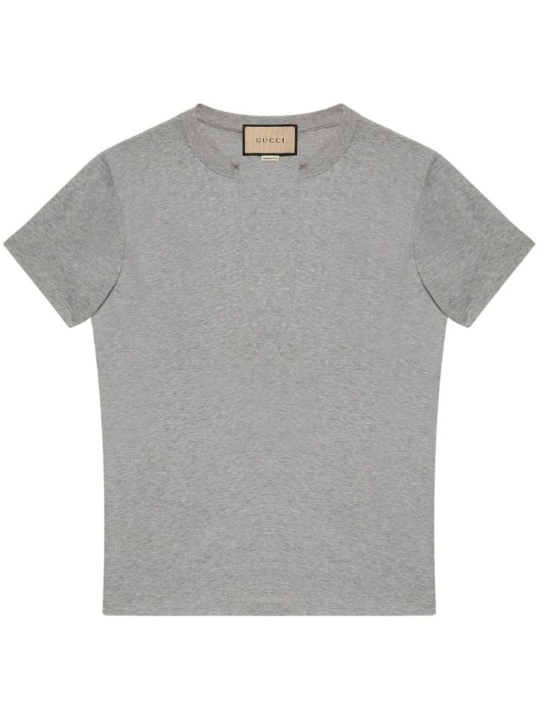 Grey Split-neck Cotton T-shirt