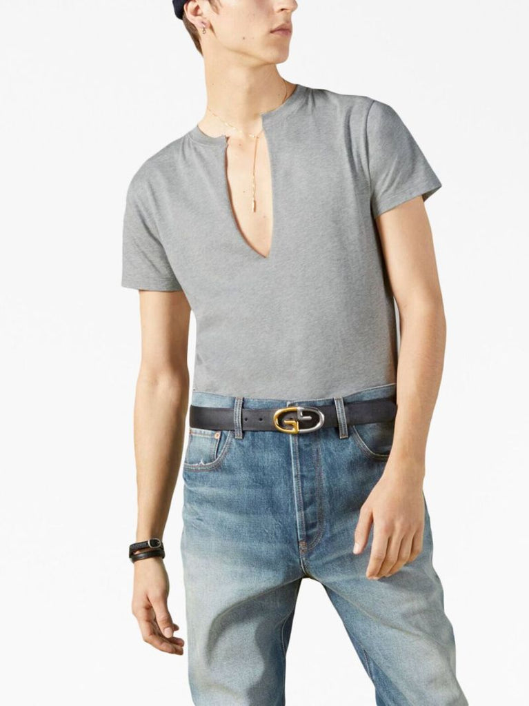 Grey Split-neck Cotton T-shirt
