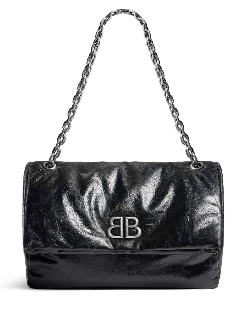 Black Monaco Medium Leather Shoulder Bag