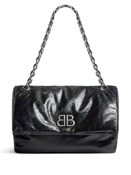 Black Monaco Medium Leather Shoulder Bag
