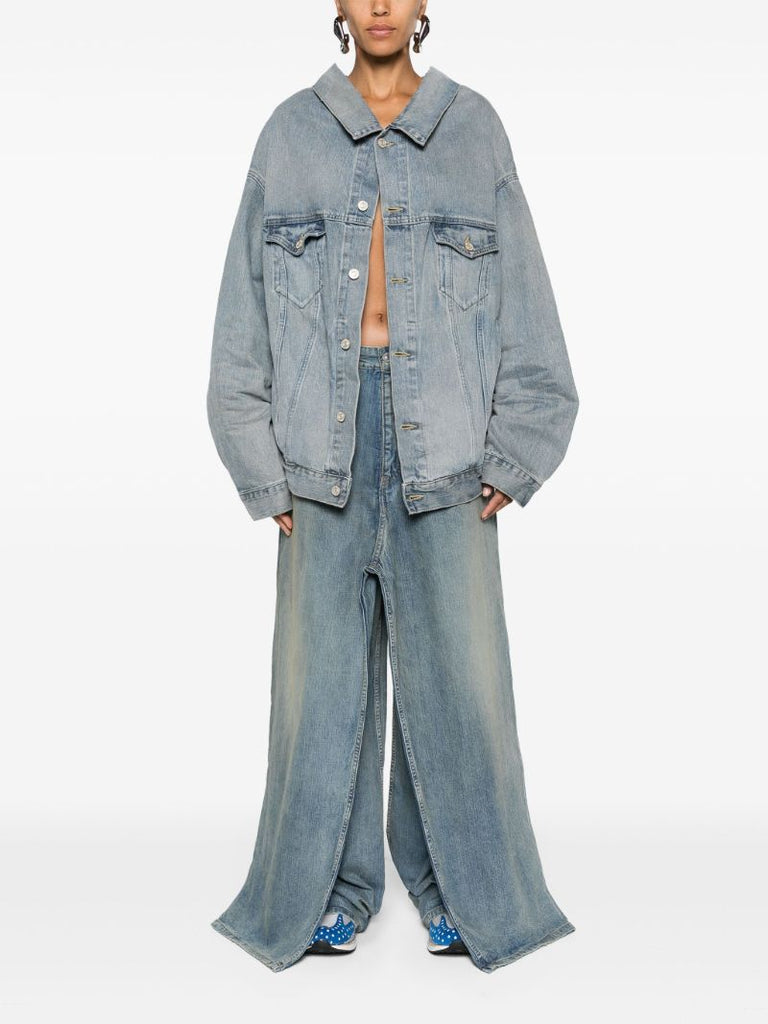 Blue Double Front Wide-leg Jeans