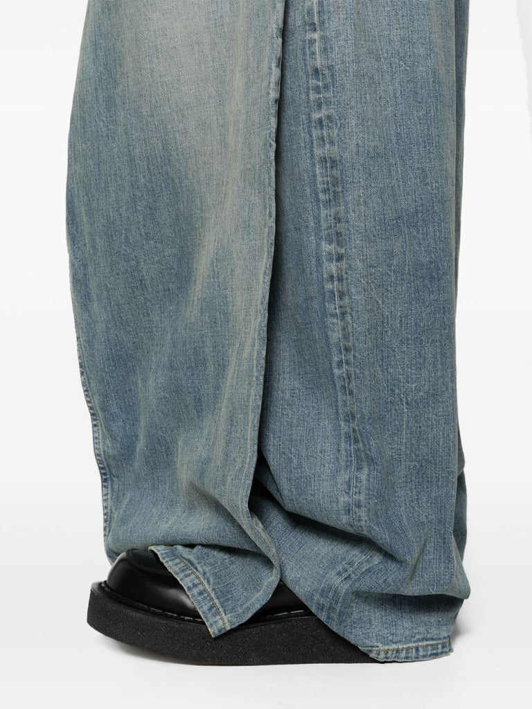 Blue Double Front Wide-leg Jeans
