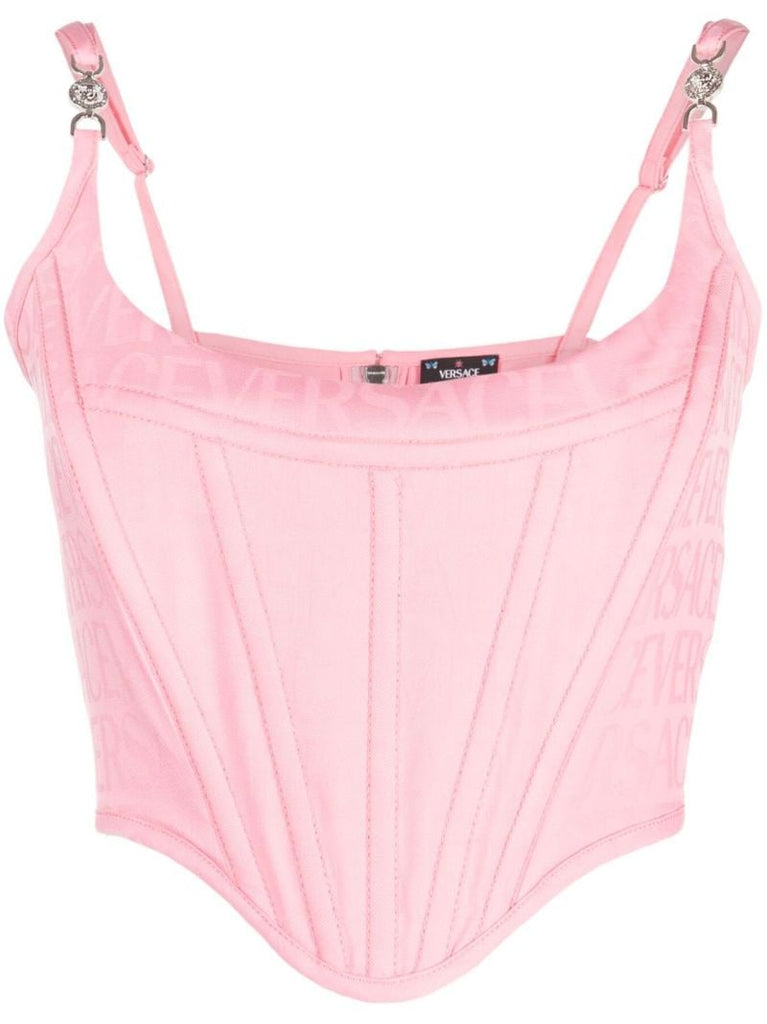 Pink Logo-jacquard Corset Top