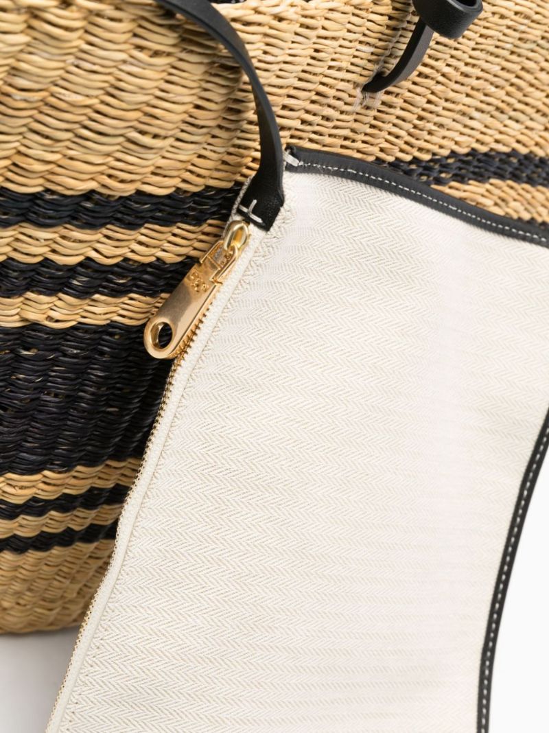Neutral Striped Raffia Tote Bag