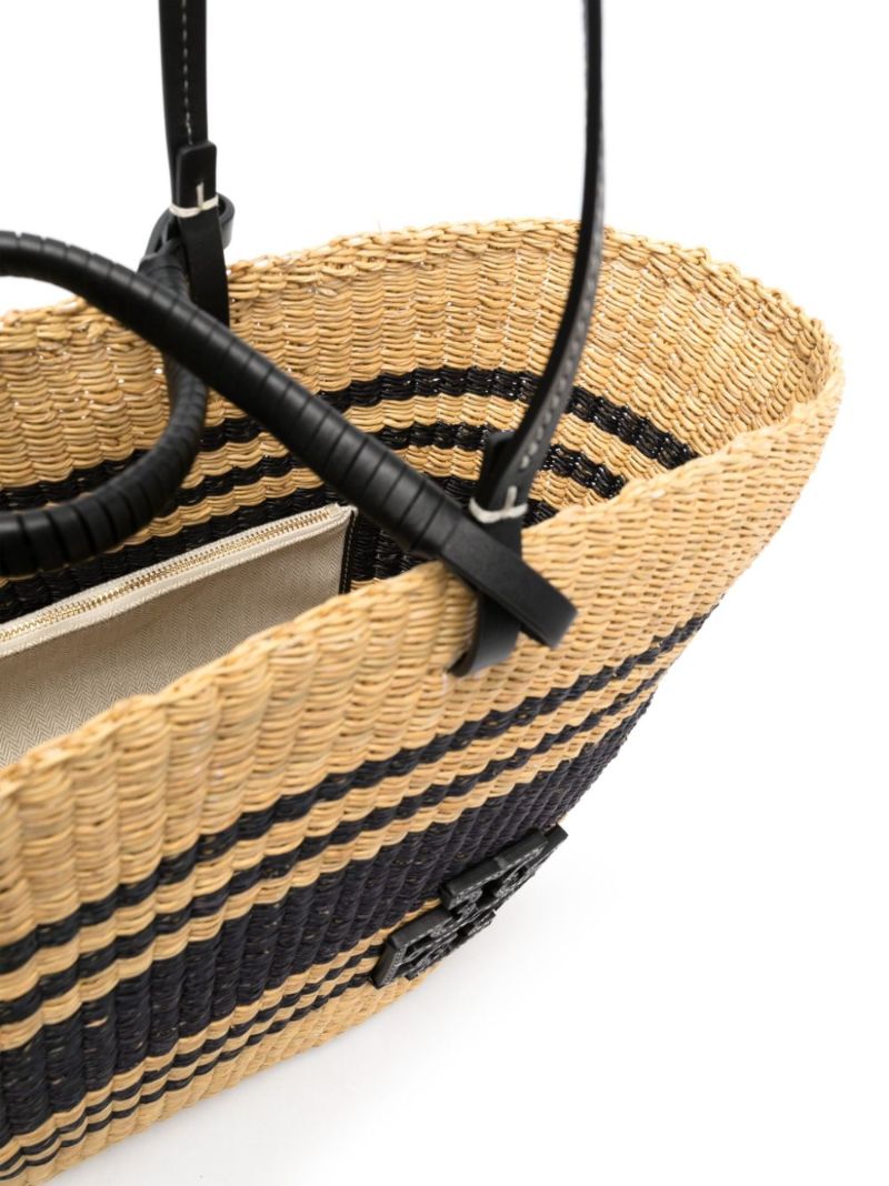 Neutral Striped Raffia Tote Bag