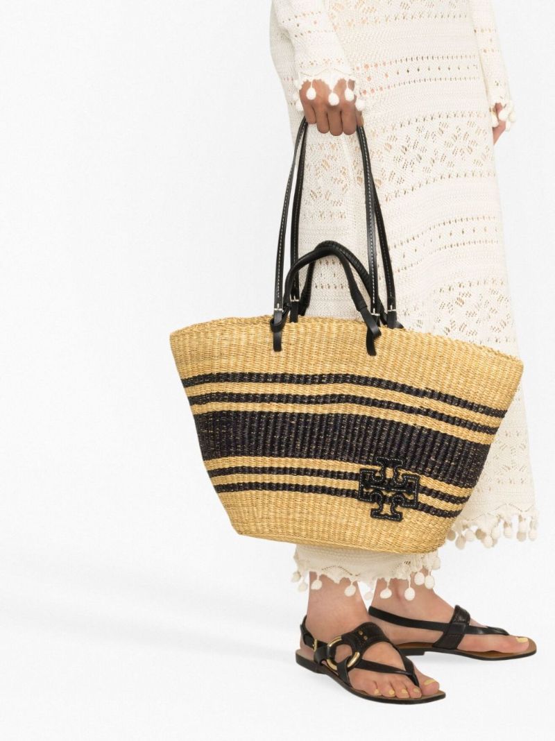 Neutral Striped Raffia Tote Bag