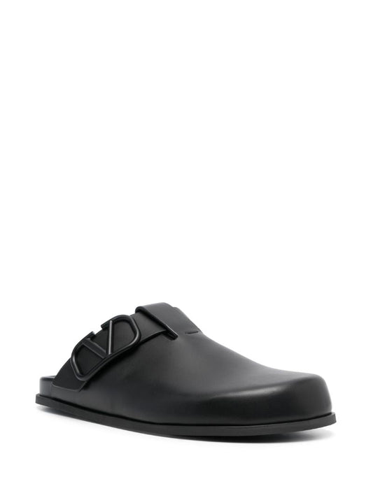 Black Vlogo Signature Leather Slippers