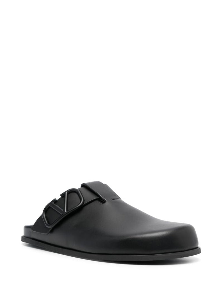 Black Vlogo Signature Leather Slippers
