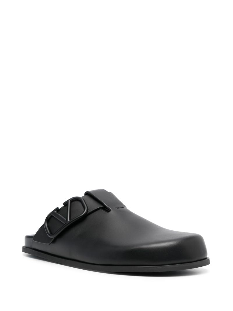 Black Vlogo Signature Leather Slippers