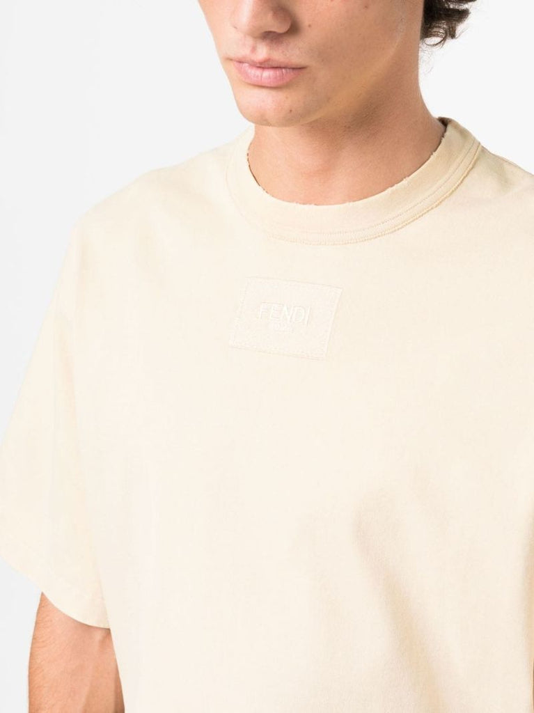 Yellow Embroidered Logo Cotton T-shirt