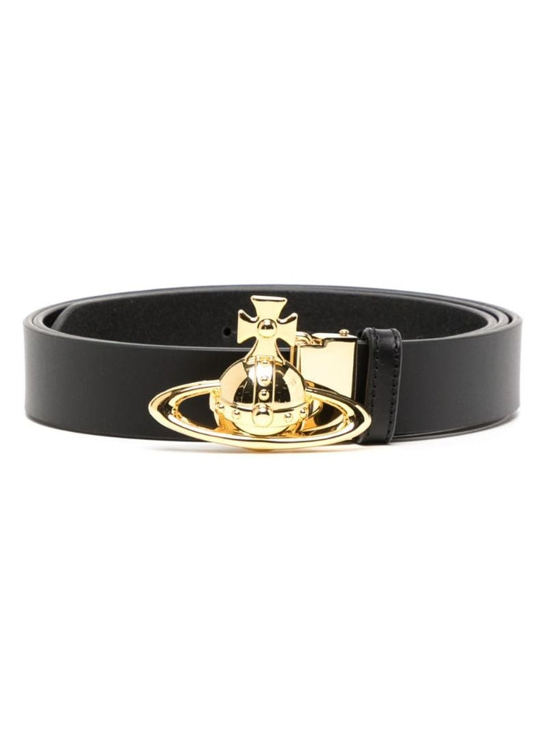 Black Orb-buckle Leather Belt