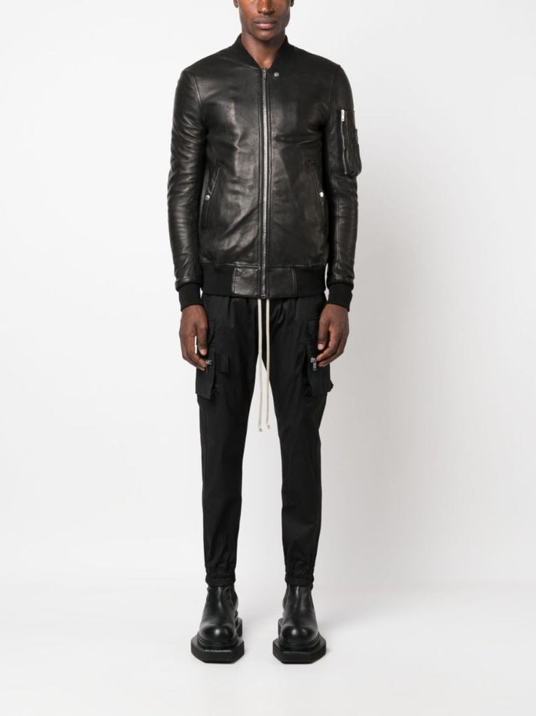 Black Zip-up Leather Bomber Jacket
