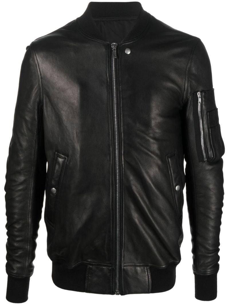 Black Zip-up Leather Bomber Jacket