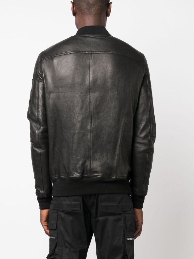 Black Zip-up Leather Bomber Jacket