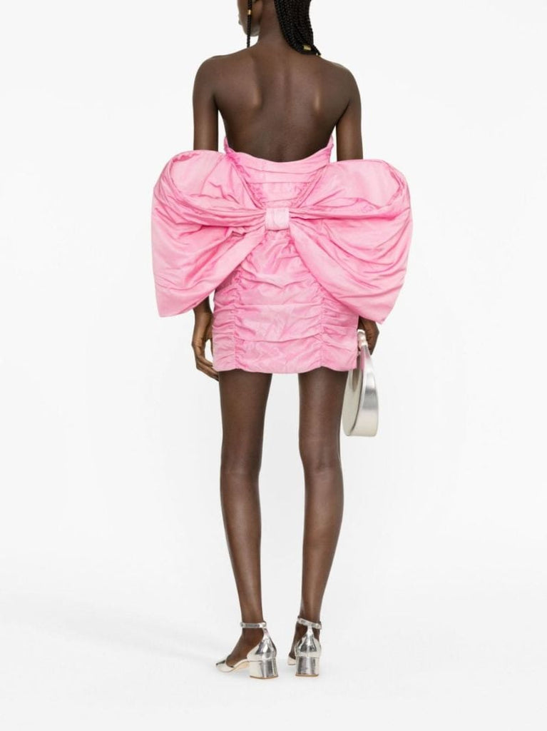 Pink Oversize-bow Ruched Mini Dress