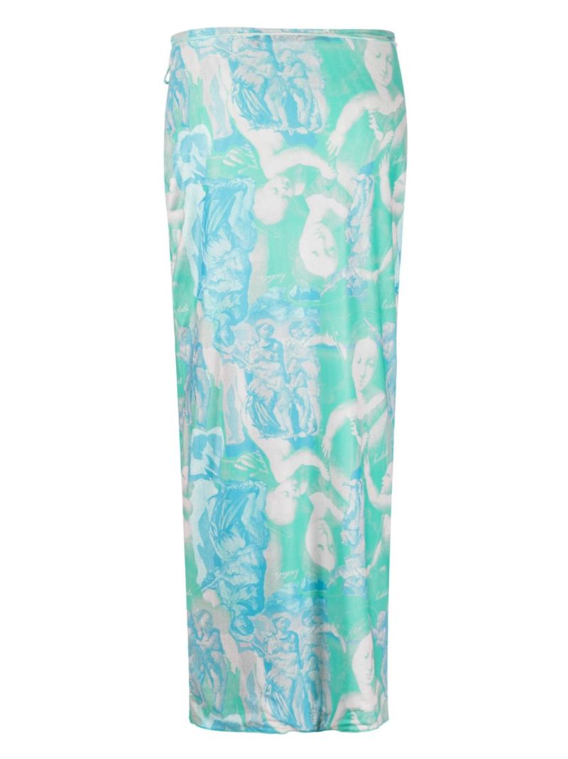 Green Printed Wrap Skirt