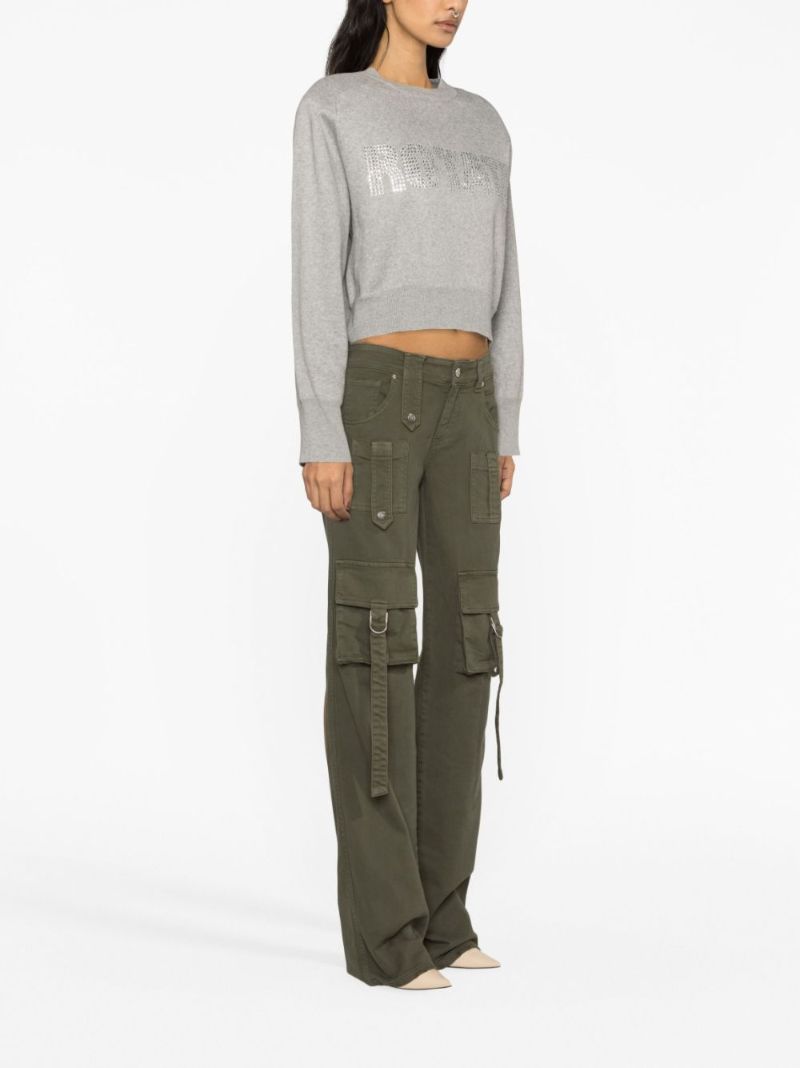 Grey Crystal Logo Cropped Sweater