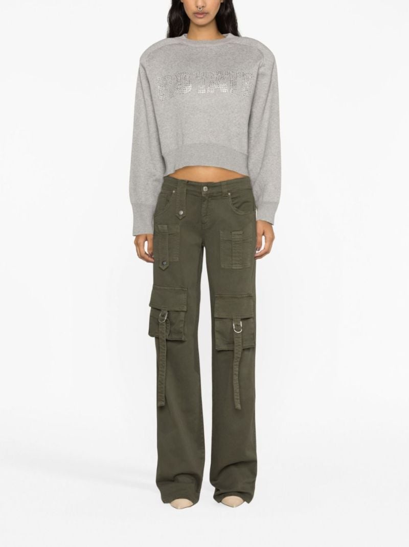 Grey Crystal Logo Cropped Sweater