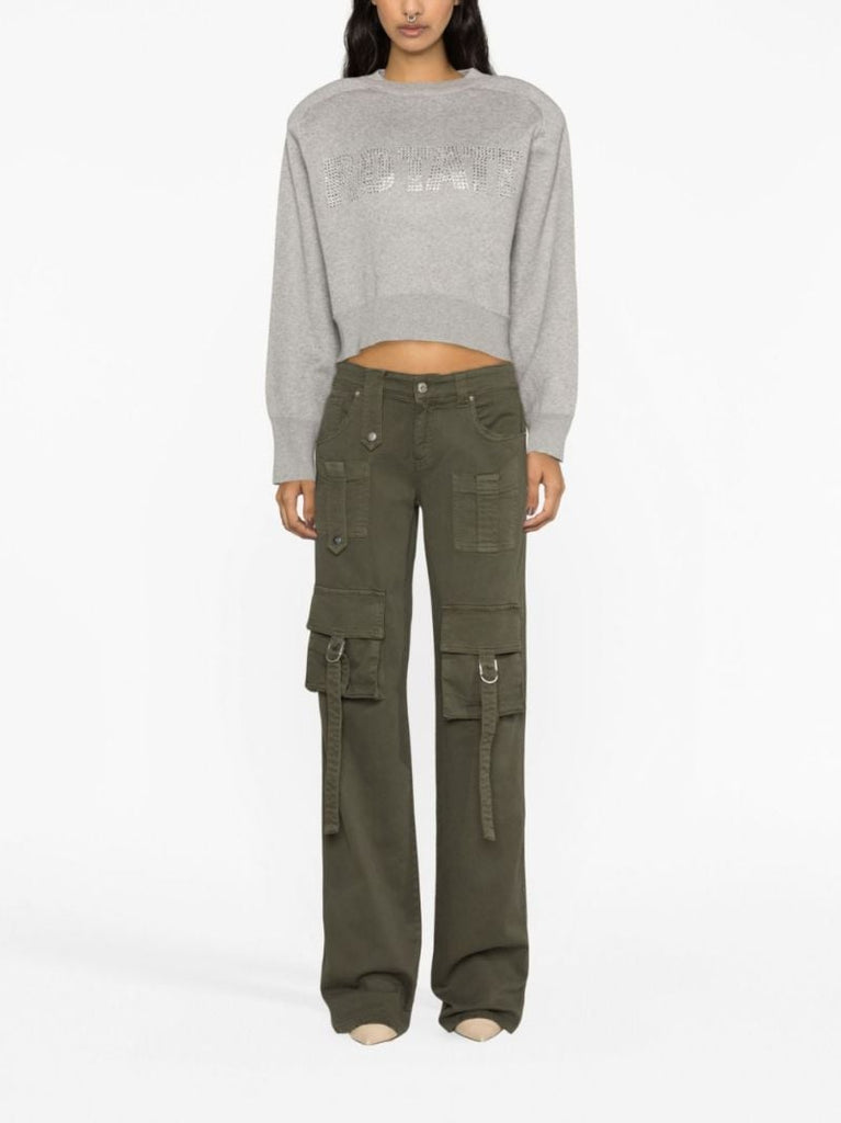 Grey Crystal Logo Cropped Sweater