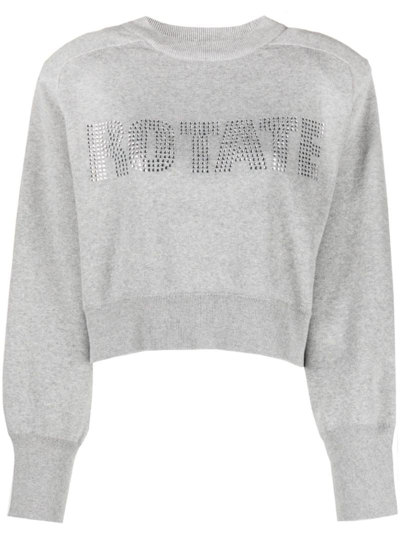 Grey Crystal Logo Cropped Sweater