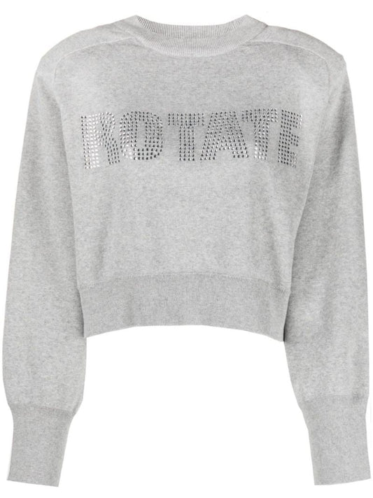 Grey Crystal Logo Cropped Sweater