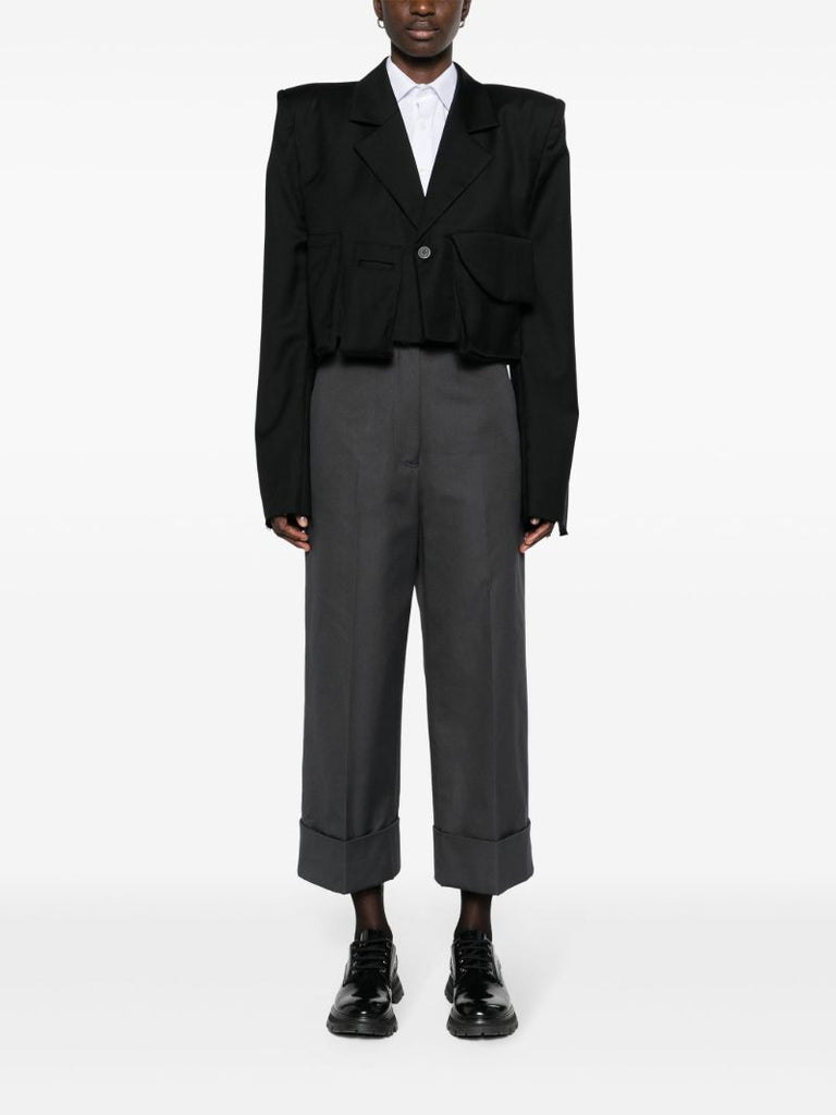 Grey High-waisted Cropped Trousers