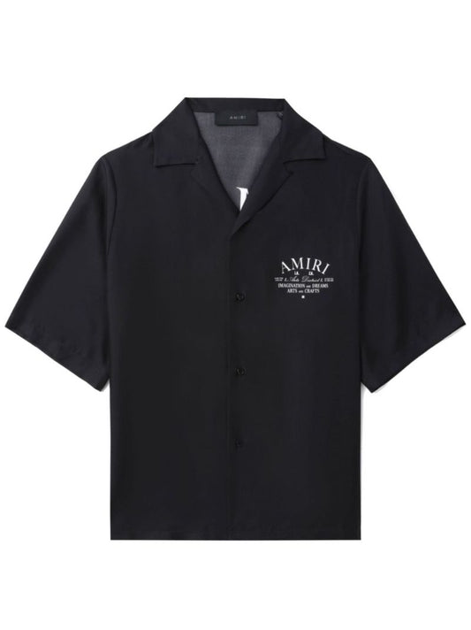 Black Logo-print Silk Bowling Shirt