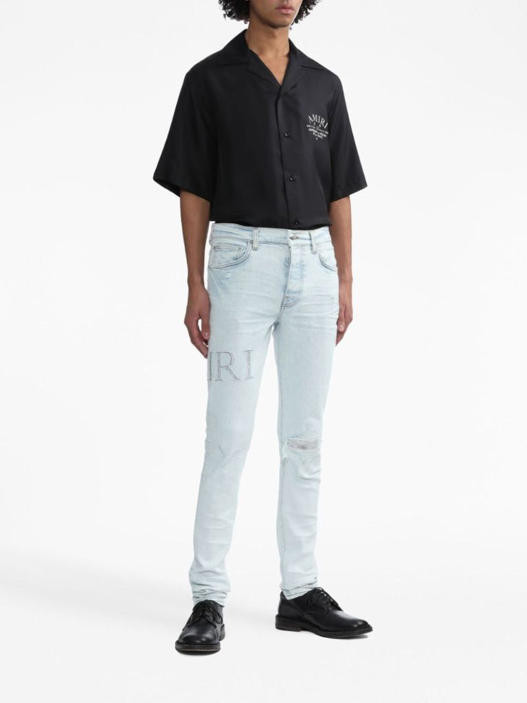 Black Logo-print Silk Bowling Shirt