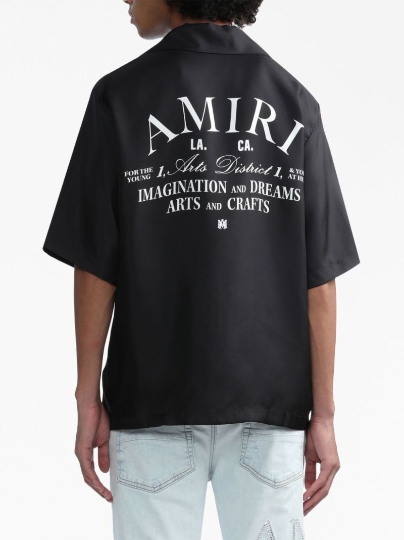 Black Logo-print Silk Bowling Shirt