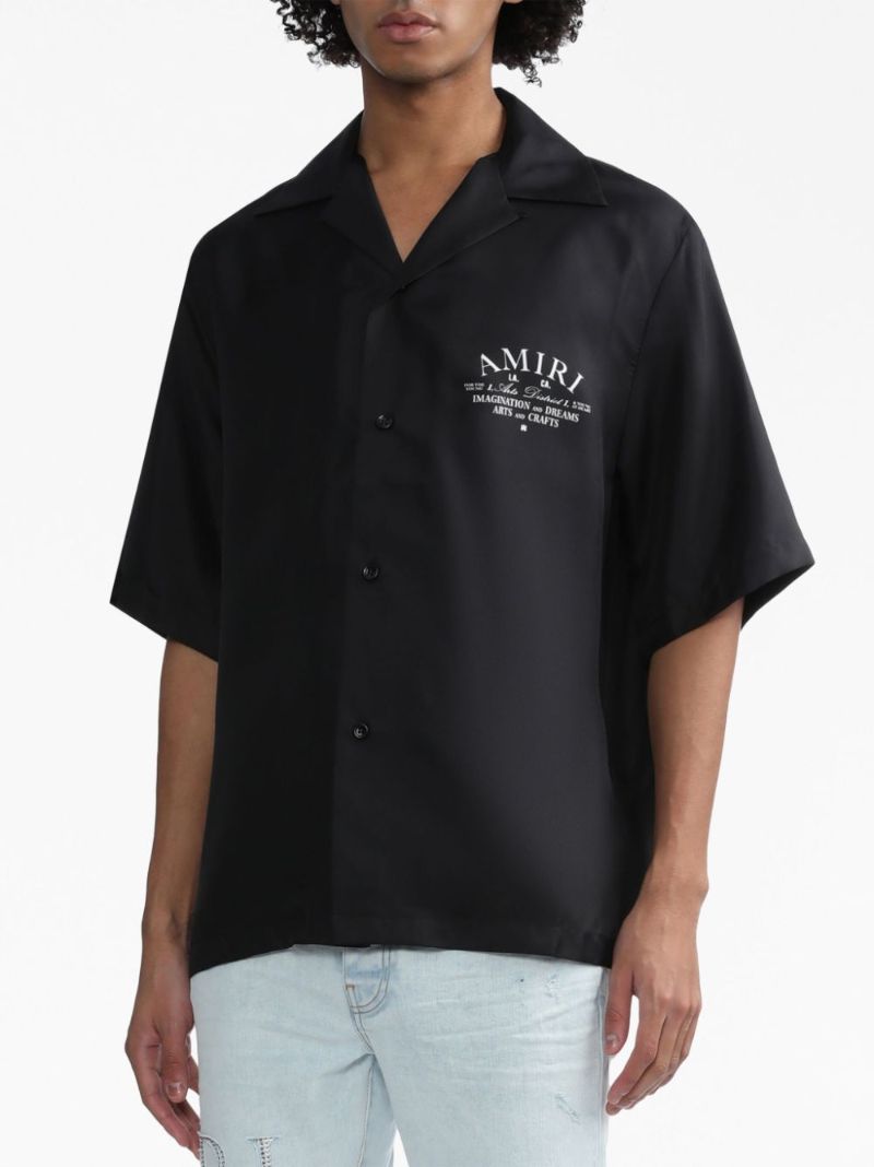 Black Logo-print Silk Bowling Shirt