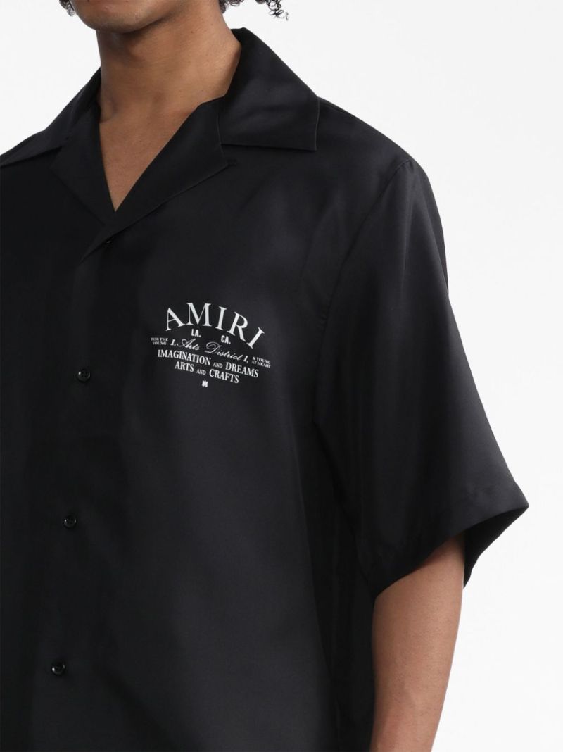 Black Logo-print Silk Bowling Shirt
