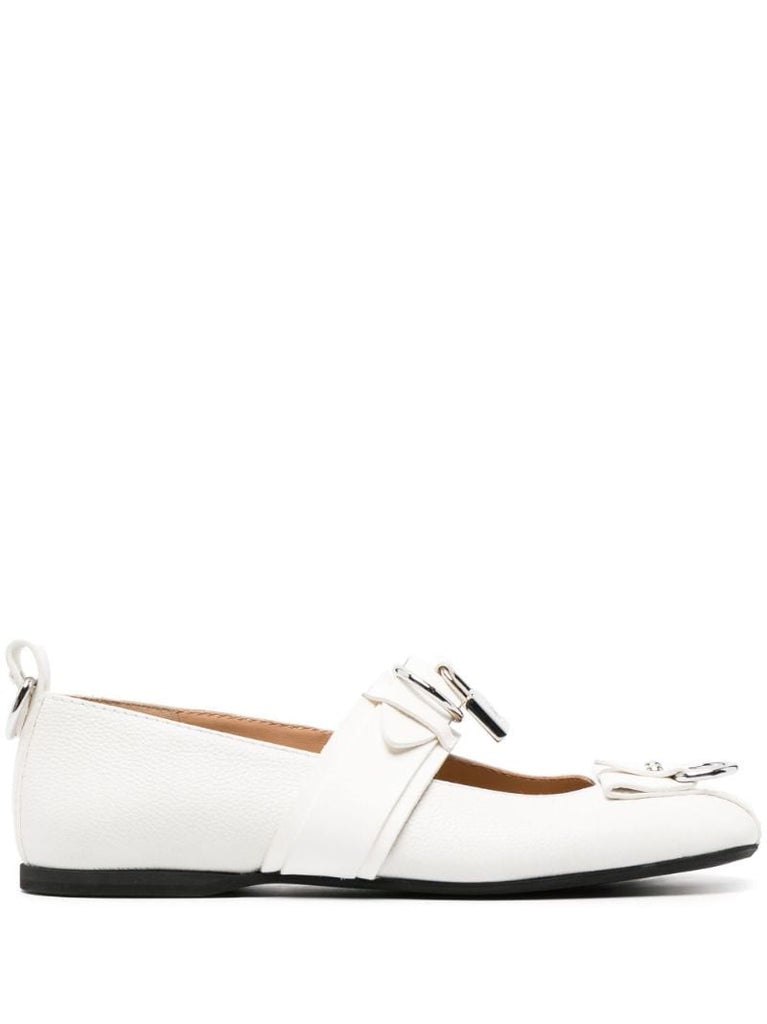 White Padlock-detail Ballerina Shoes