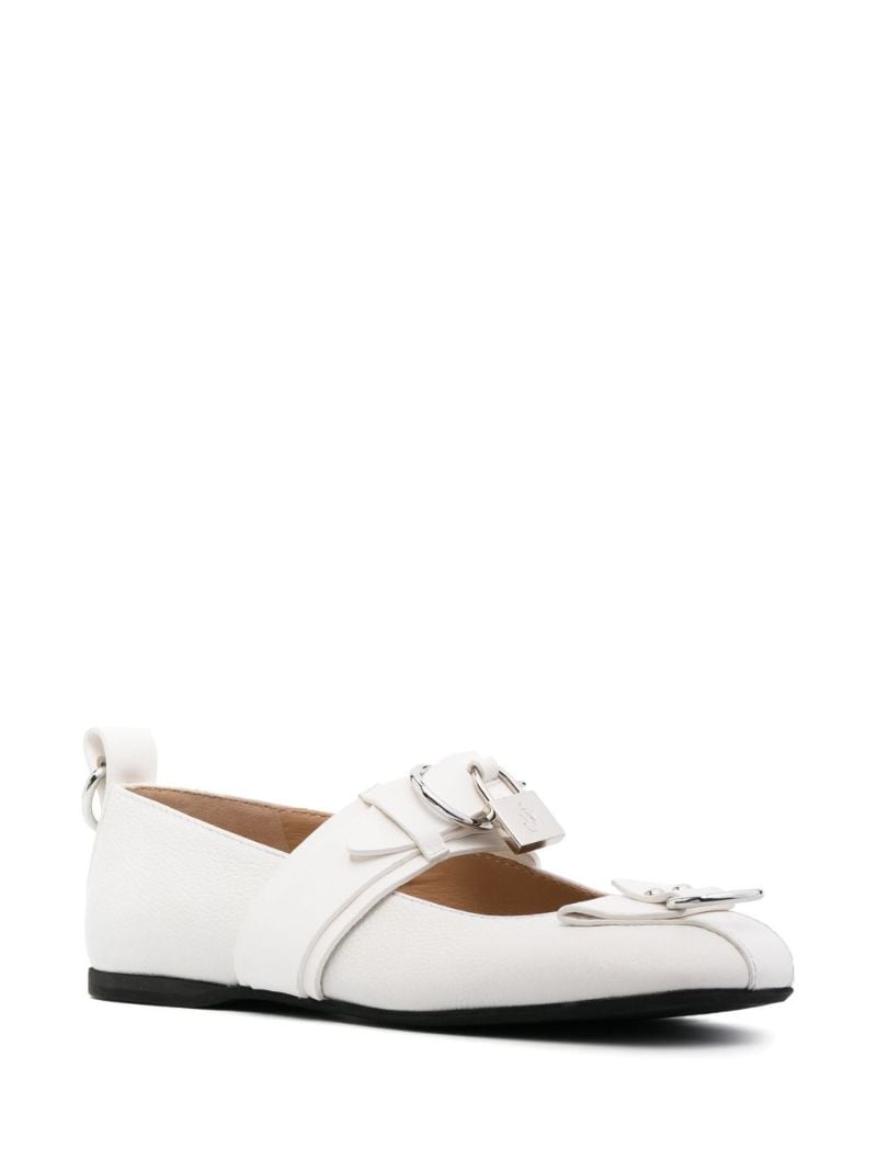 White Padlock-detail Ballerina Shoes