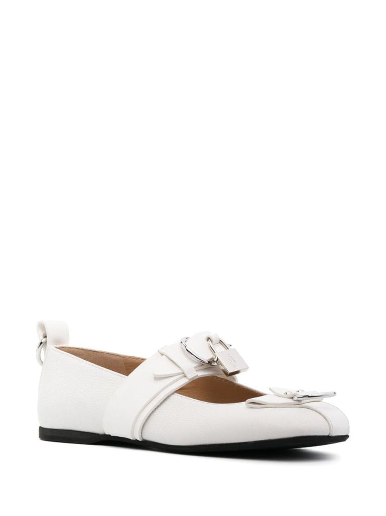 White Padlock-detail Ballerina Shoes