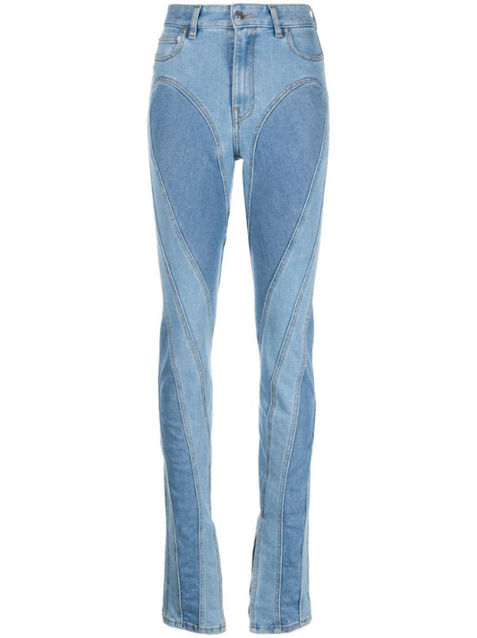 Blue Spiral Split Hem Jeans