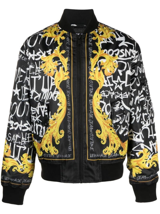 Black Barocco Logo-print Bomber Jacket