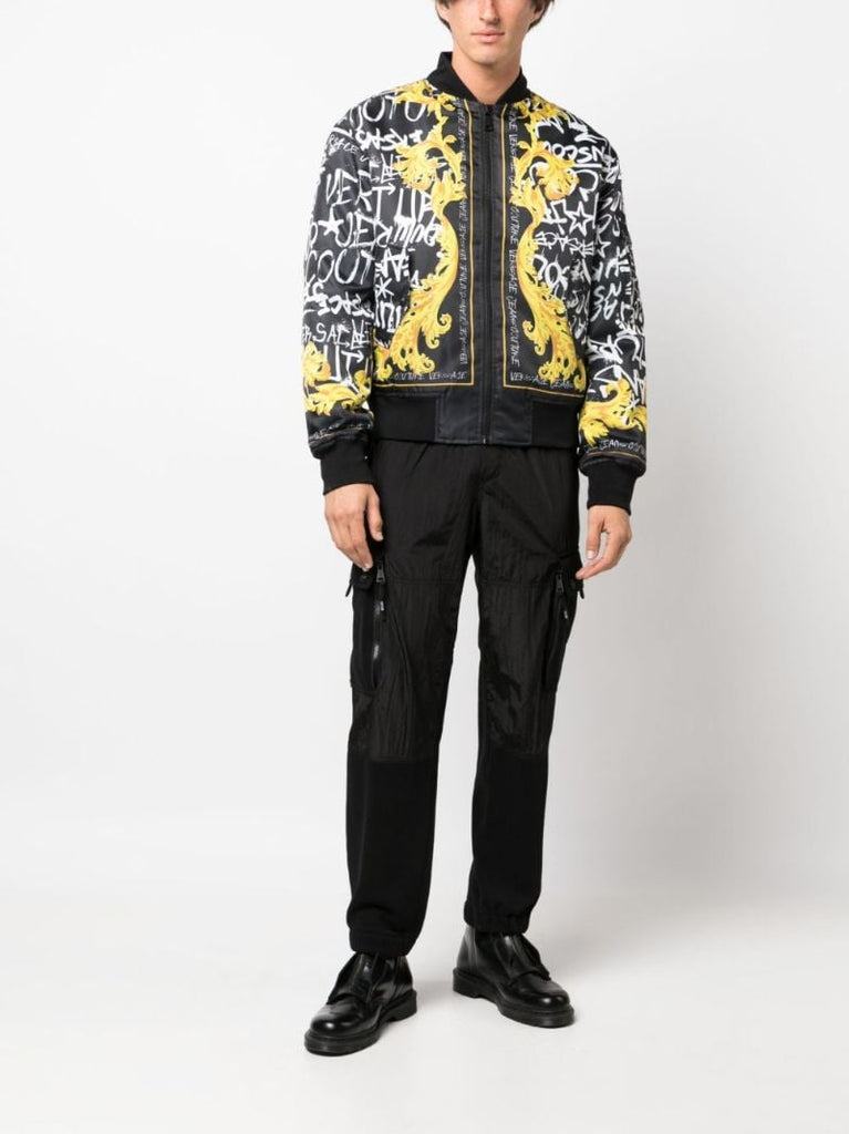 Black Barocco Logo-print Bomber Jacket