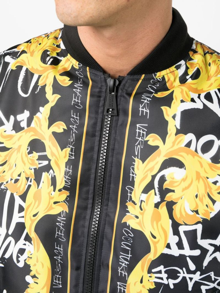 Black Barocco Logo-print Bomber Jacket