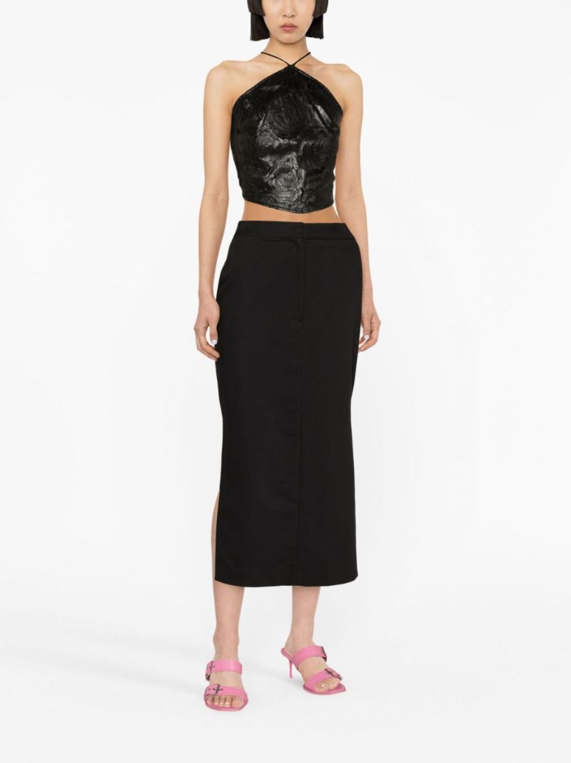 Black Flower Halterneck Top