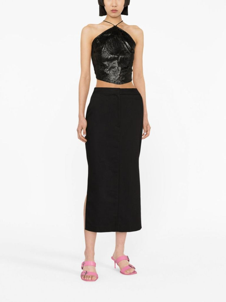 Black Flower Halterneck Top